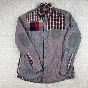 Desigual Mens Shirt Multicolor Patchworks Pattern Pockets Elbow Patches Size L